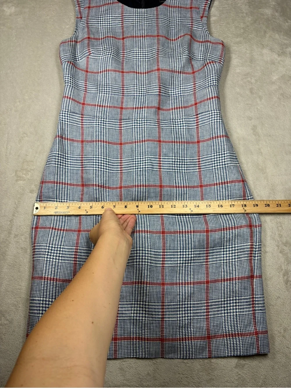 J.Crew Plaid 100% Linen Shift Cream Red Blue Academia Mini Dress Size 6